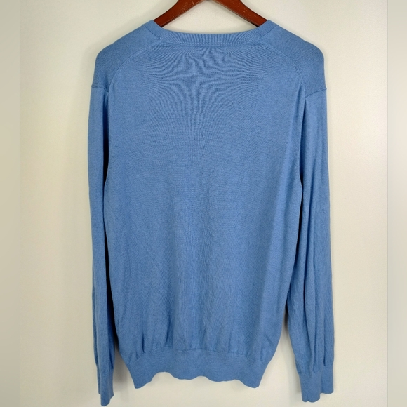 Banana Republic Sweater Mens Large Blue Luxury Blend V-Neck Silk Cotton Classic - Picture 7 of 7